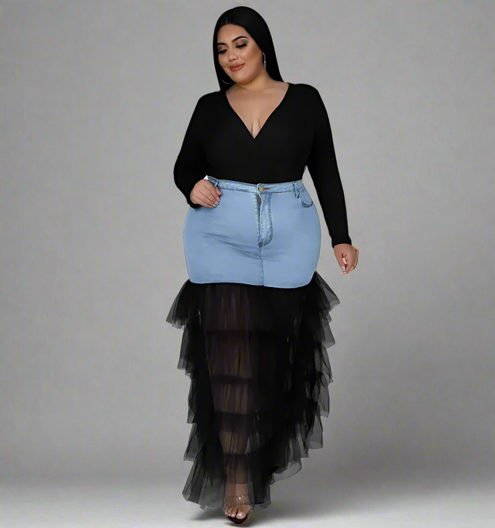 Plus Size Mesh Ruffled Skirt