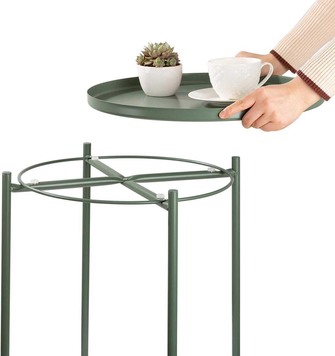 Side Table, End Table for Small Spaces Accent Metal Bedside Table round Small End Table, Outdoor Side Table Accent Patio Side Table Anti-Rust and Waterproof Dark Green