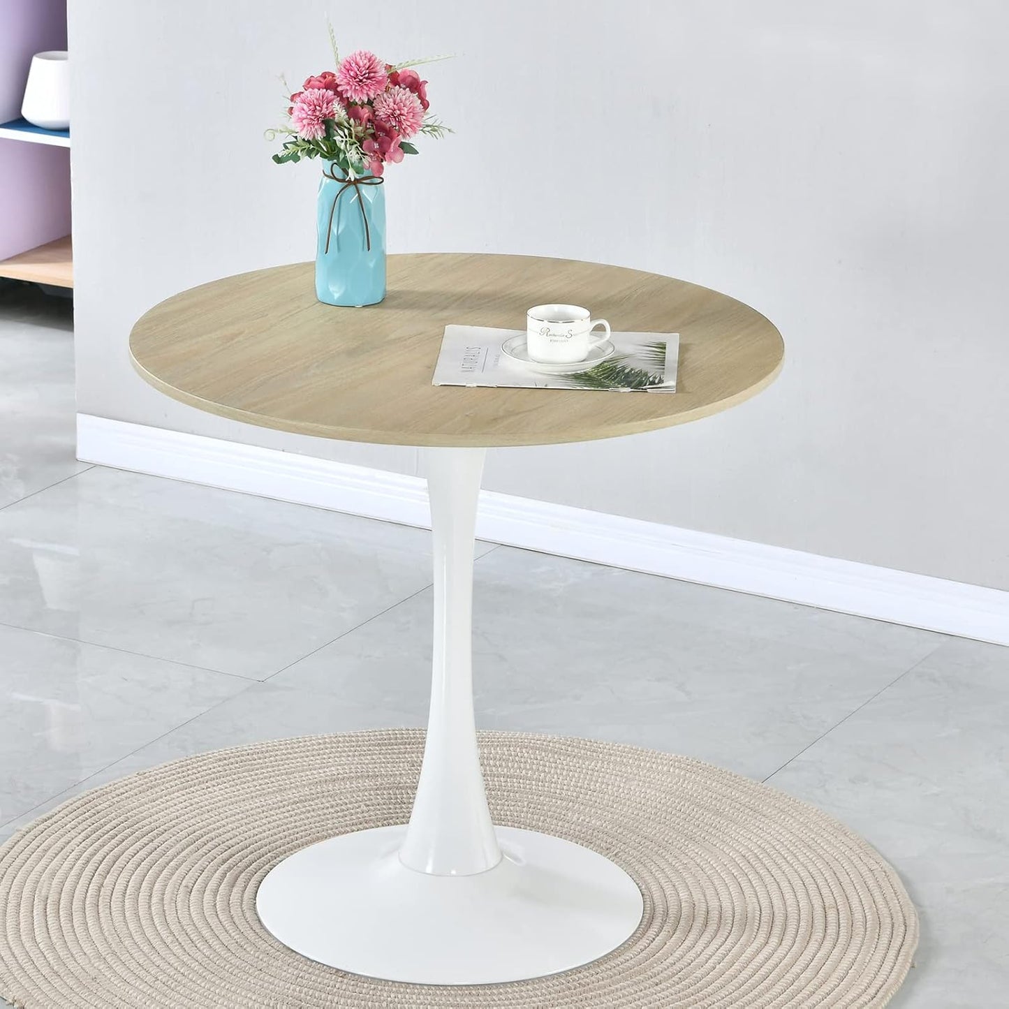 Modern round Wooden Dining Table 32" Mid-Century Dining Table with Wooden Top,Tulip Table Bistro Table Leisure Coffee Table Kitchen Table Small Office Table for 2 or 4 Person