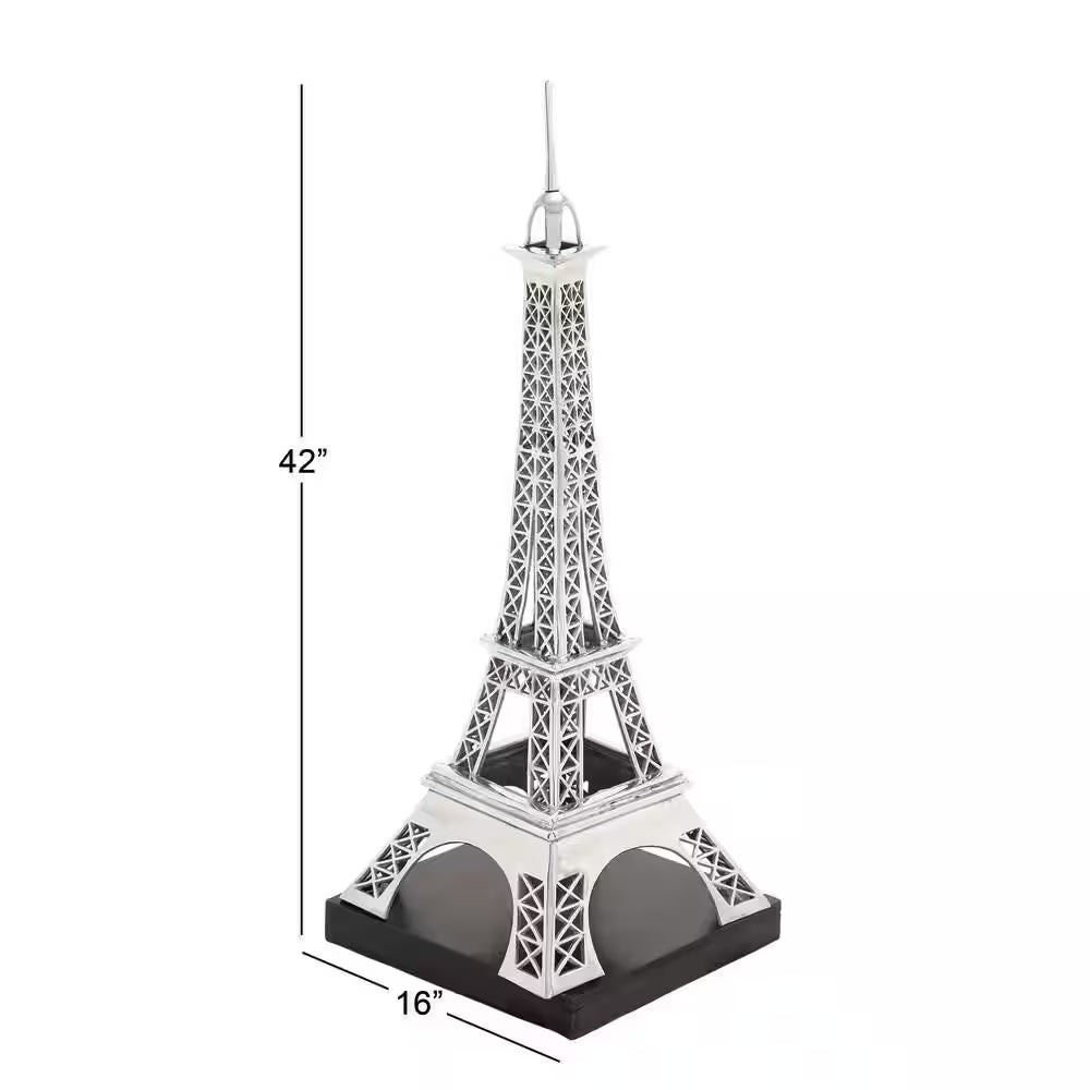 16 In. X 42 In. Silver Aluminum Eiffel Tower Sculpture