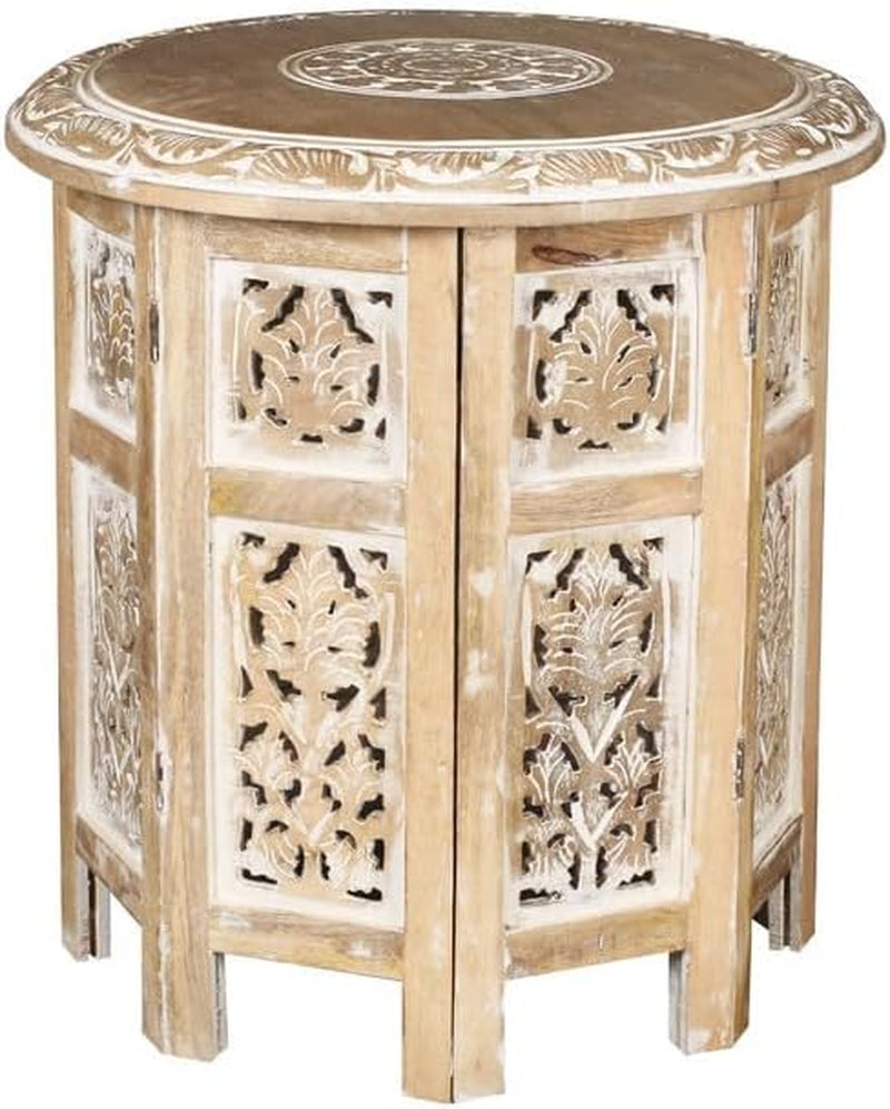 Lightnpro Hand Crafted Solid Wood Accent Table, Small Side Table, Living ROM Table, Entryway Table, Wooden End Table, Octagonal Wooden Table - 18 Inch round Top X 18 Inch High - White Wash