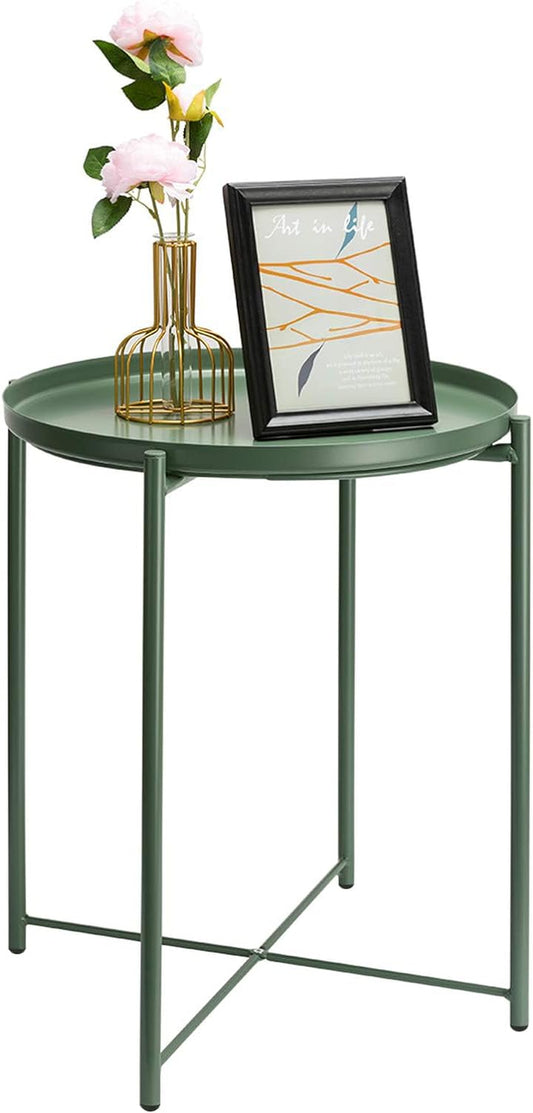 Side Table, End Table for Small Spaces Accent Metal Bedside Table round Small End Table, Outdoor Side Table Accent Patio Side Table Anti-Rust and Waterproof Dark Green