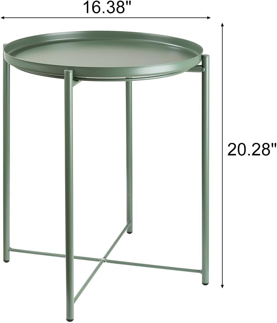 Side Table, End Table for Small Spaces Accent Metal Bedside Table round Small End Table, Outdoor Side Table Accent Patio Side Table Anti-Rust and Waterproof Dark Green