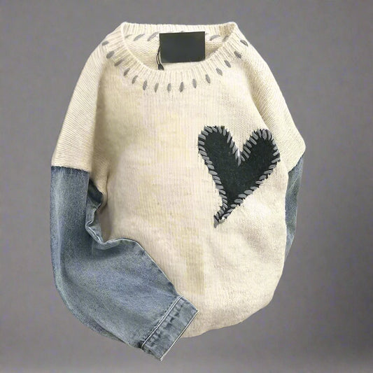 Denim Heart Knit Sweater 