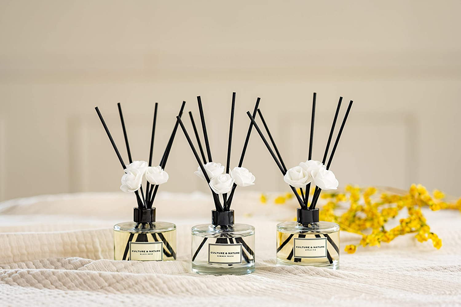 Reed Diffuser Set 6.7Oz (200Ml) Lemon Scented Diffuser with Sticks Home Fragrance Reed Diffuser for Bathroom Shelf Decor