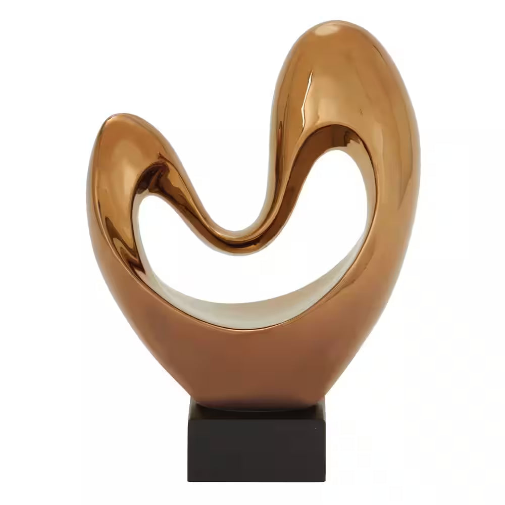 5 In. X 14 In. Copper Polystone Heart Abstract Sculpture with Black Base