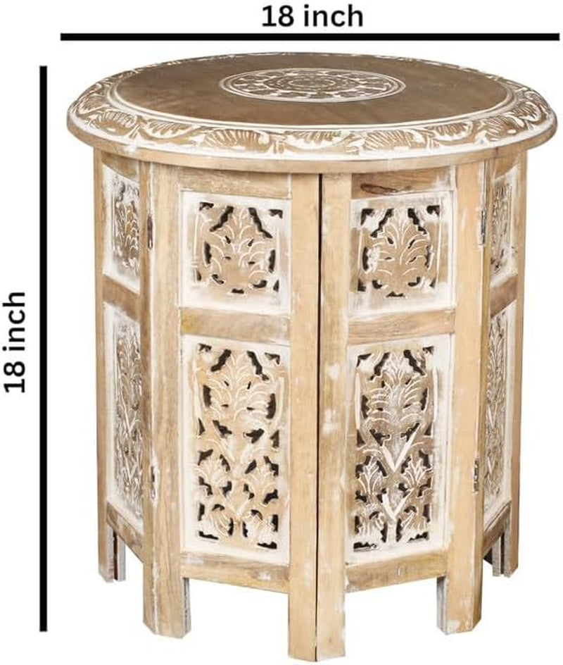 Lightnpro Hand Crafted Solid Wood Accent Table, Small Side Table, Living ROM Table, Entryway Table, Wooden End Table, Octagonal Wooden Table - 18 Inch round Top X 18 Inch High - White Wash