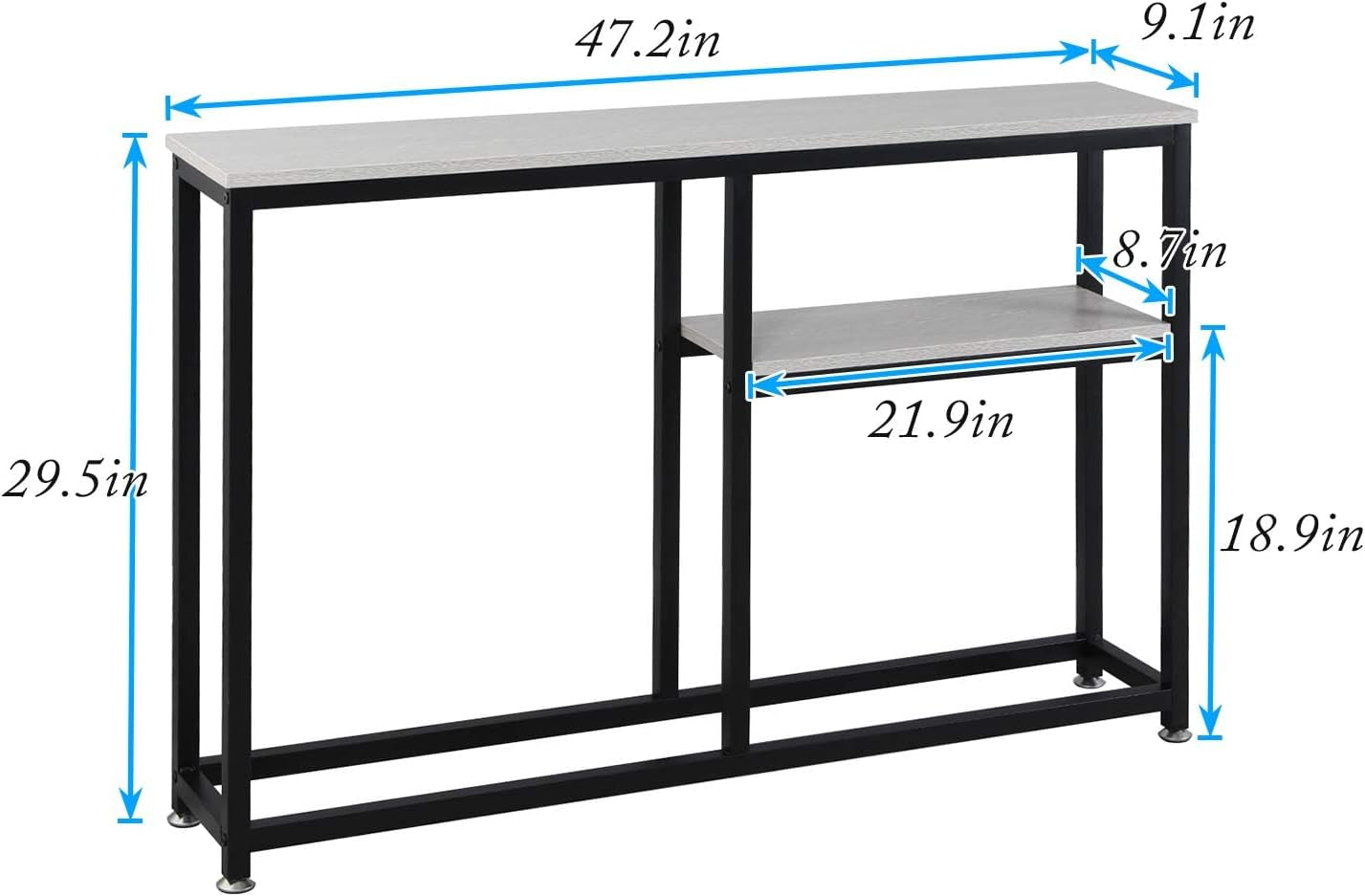 2-Tier Slim Console Table for Entryway with Open Storage Shelf, Narrow Sofa Table behind Couch Table for Living Room, Corridor, Hallway, Grey