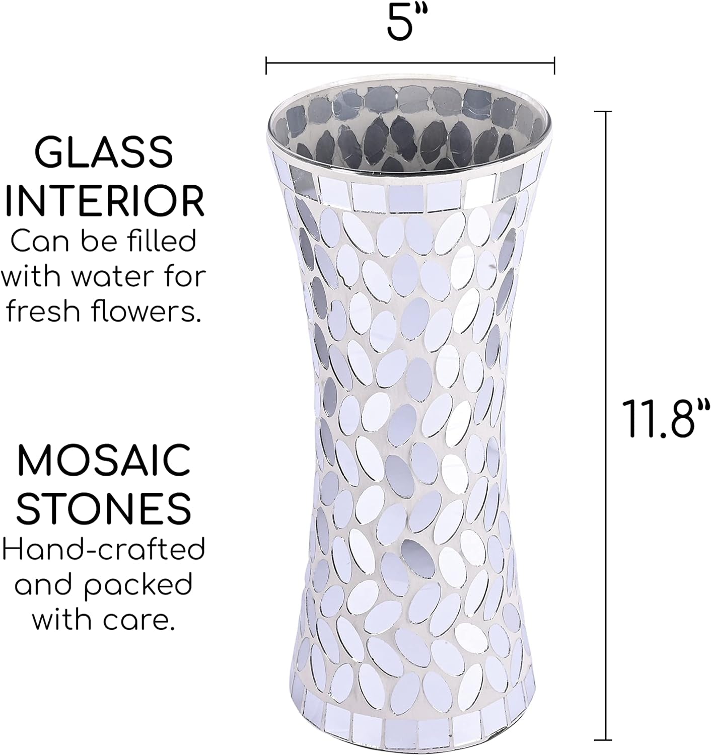 Flower Vase Modern Decorative Vase | Large Vase for Flowers Mosaic Vase | 11.8" Tall X 5" Diameter (Mirror)