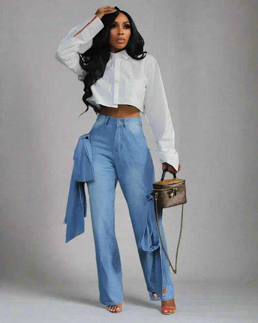 Tie Up Wide Leg Jeans