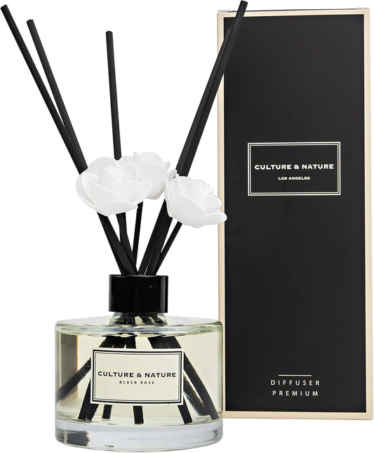 Reed Diffuser Set 6.7Oz (200Ml) Black Rose Scented Diffuser with Sticks Home Fragrance Reed Diffuser for Bathroom Shelf Decor