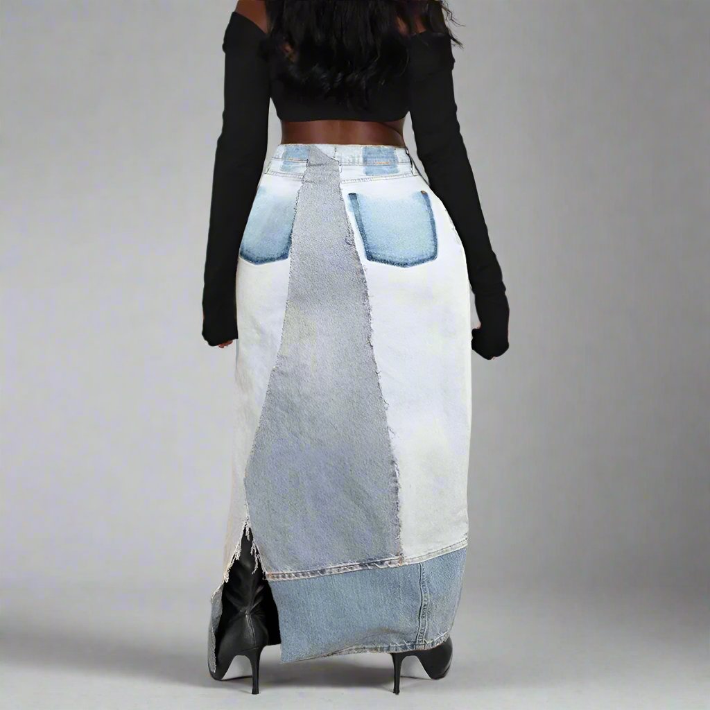 Plus Size High Slit Denim Skirt