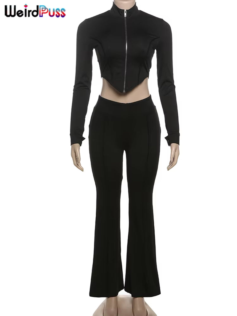 Zip-up crop sweater and pants set