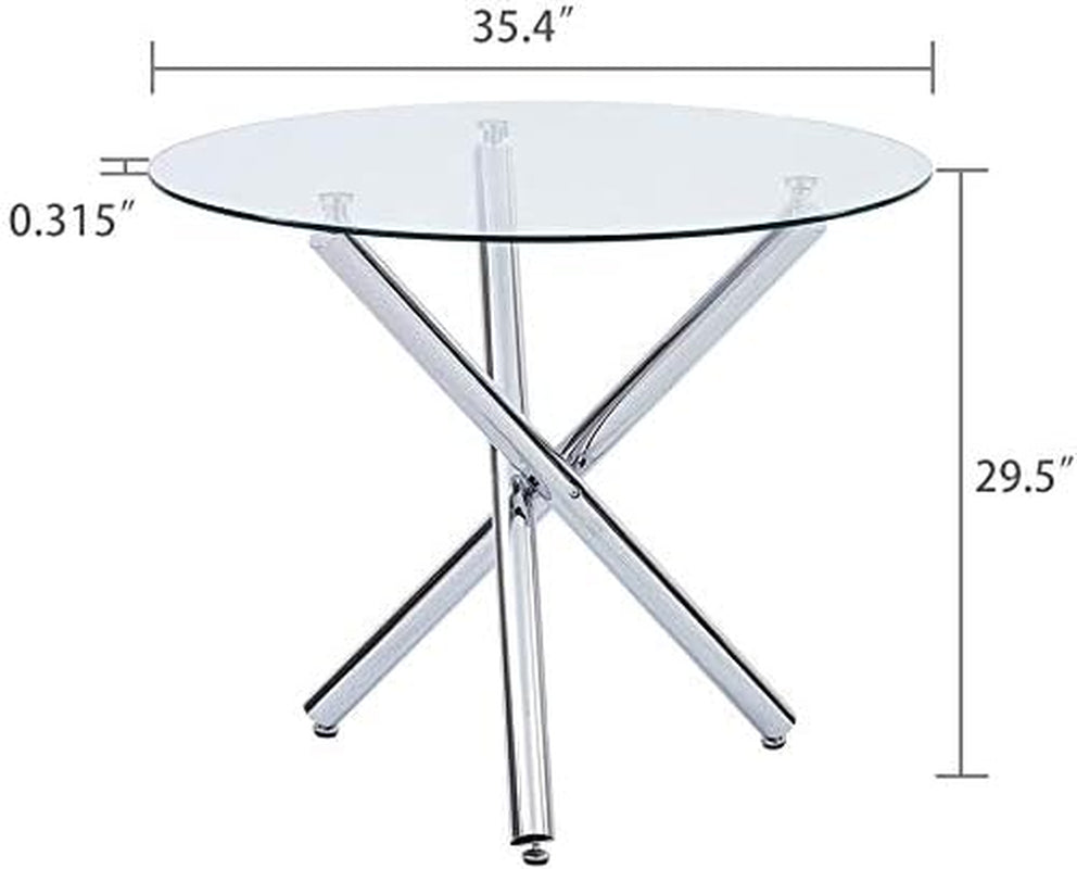 Glass Dining Table, Glass round Dining Table Kitchen Table with Clear Tempered Glass Top, Modern Dining Table End Table Leisure Tea Coffee Table (Table)