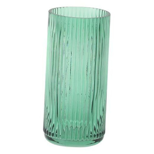 Ribbed Glass Vase Glass Vase, Flower Vase for Bouquet, Glass Vase Medium Green