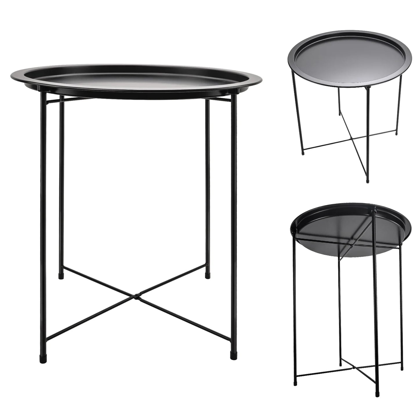 round End Table, Accent Coffee Side Table, Foldable Outdoor Small Side Table,Sofa Side Table Bedside Table for Living Room Bedroom, Black