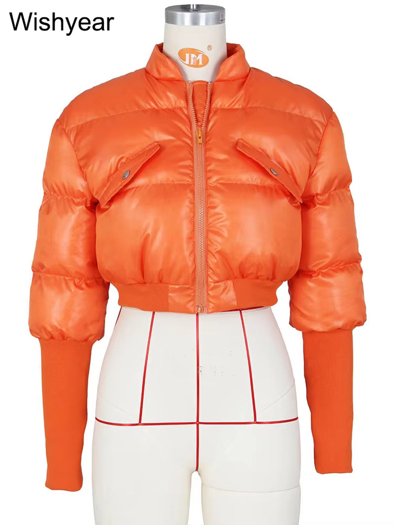 Cropped Long Sleeve Puffer Coat