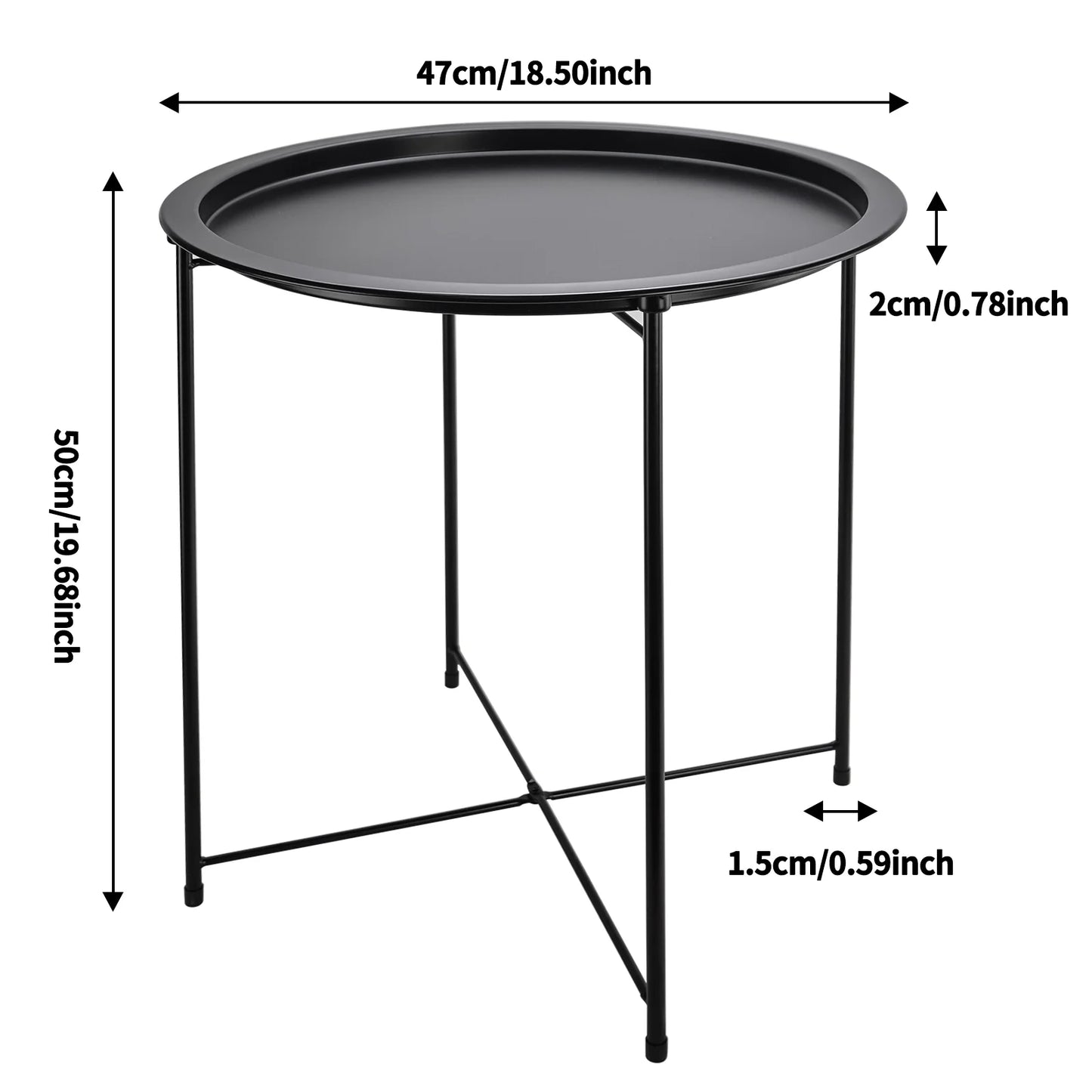 round End Table, Accent Coffee Side Table, Foldable Outdoor Small Side Table,Sofa Side Table Bedside Table for Living Room Bedroom, Black