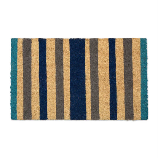 J&M Blue Stripe Vinyl Back Coir Doormat 18X30