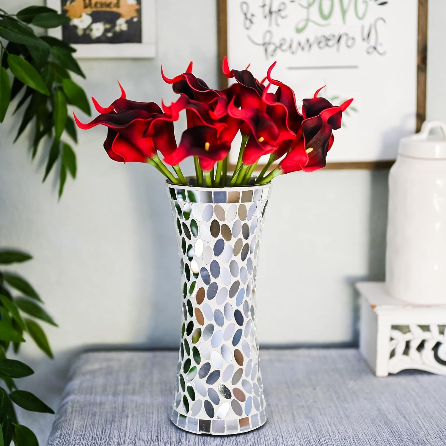 Flower Vase Modern Decorative Vase | Large Vase for Flowers Mosaic Vase | 11.8" Tall X 5" Diameter (Mirror)