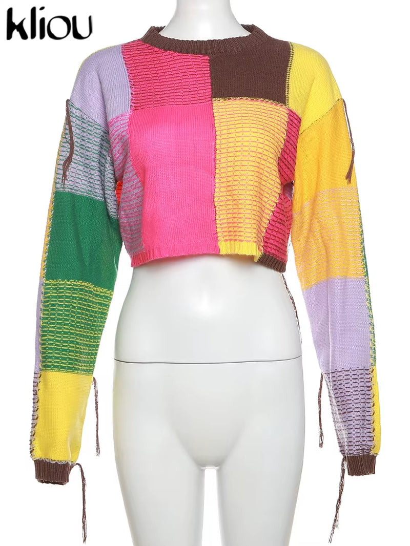 Colorful Midriff Yarn Sweater