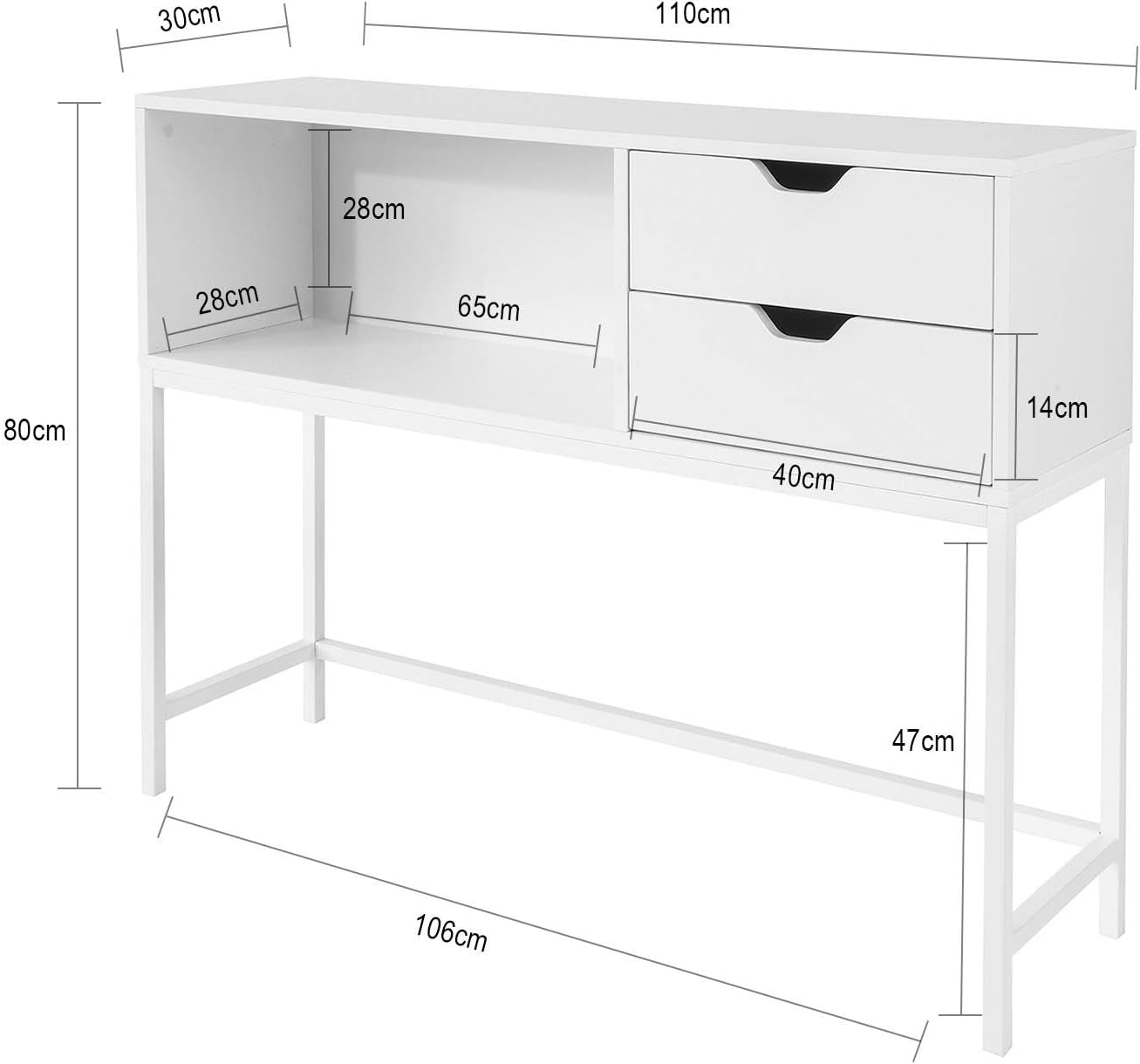 FSB20-W, 2 Drawers Console Table Hall Table Side Table End Table Living Room Table, 110X30X80Cm