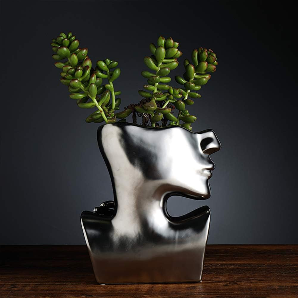 Silver Ceramic Vase Decoration Human Face Abstract Sculpture Modern Vase Ideal Gift Vase Suitable for Friends Family Family Wedding Table Vase Home Decoration Flower Pot(A1498 Silver)