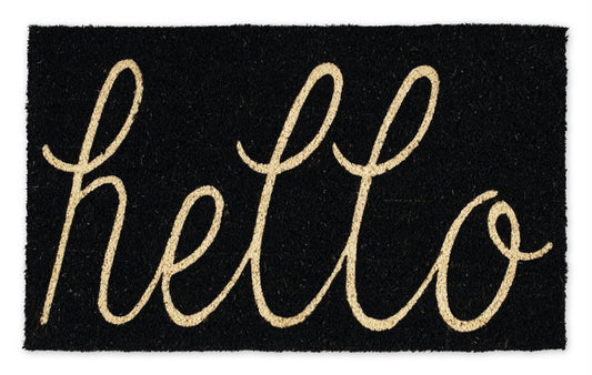 Hello Coir Fiber Doormat Non-Slip Durable Outdoor/Indoor, Pet Friendly, 17X29", Black