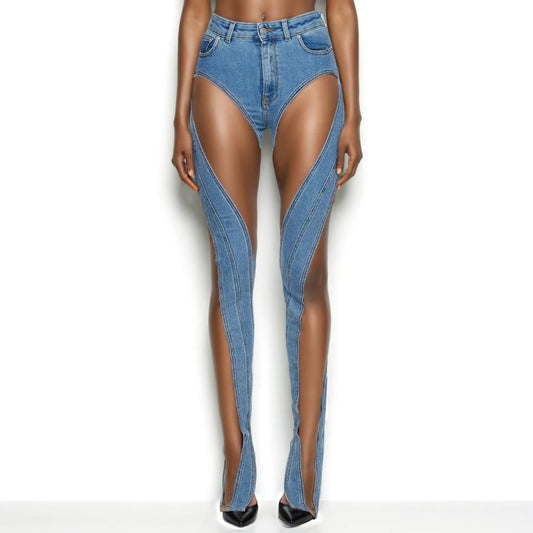 Patchwork Sheer Mesh Denim Jeans