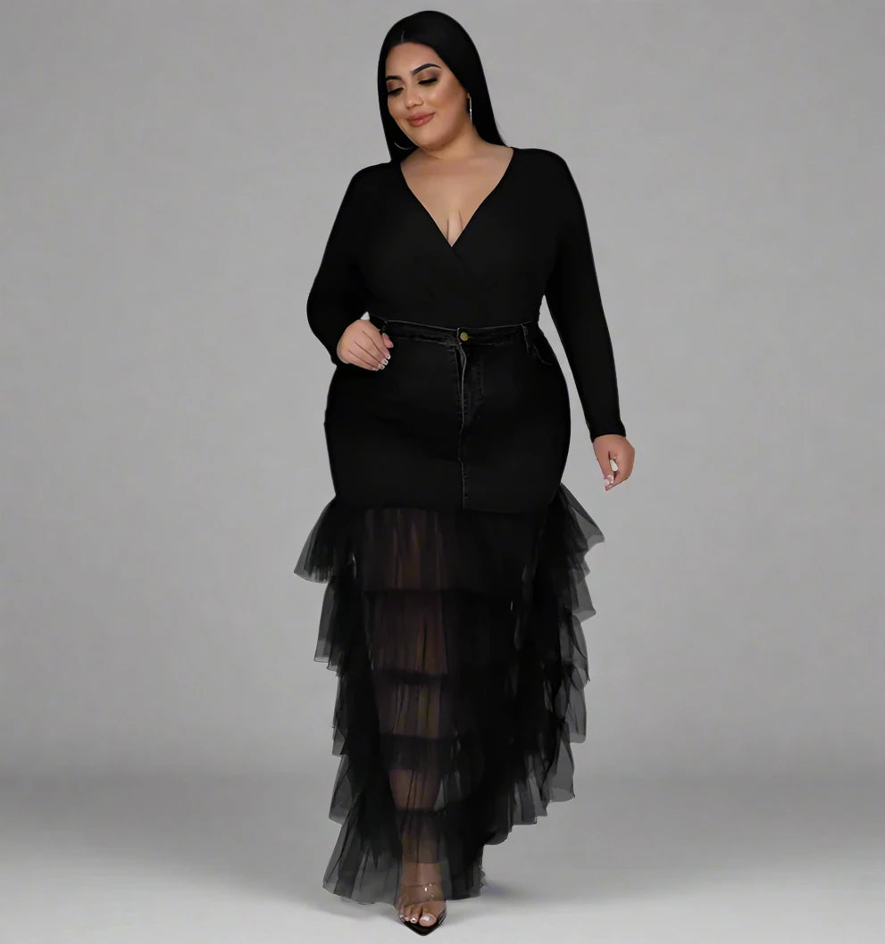 Plus Size Mesh Ruffled Skirt