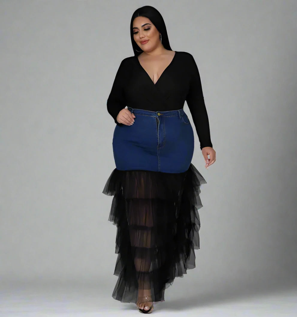 Plus Size Mesh Ruffled Skirt