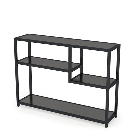 Console Table, Small Black Entryway Table with Storage Shelves, 43 Inch Vintage Entrance Table behind Couch Table