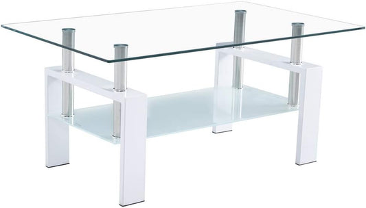 Dining Table,Double-Glazed Dining Table Stainless Steel Table Legs,100 * 60 * 45.5Cm (White)