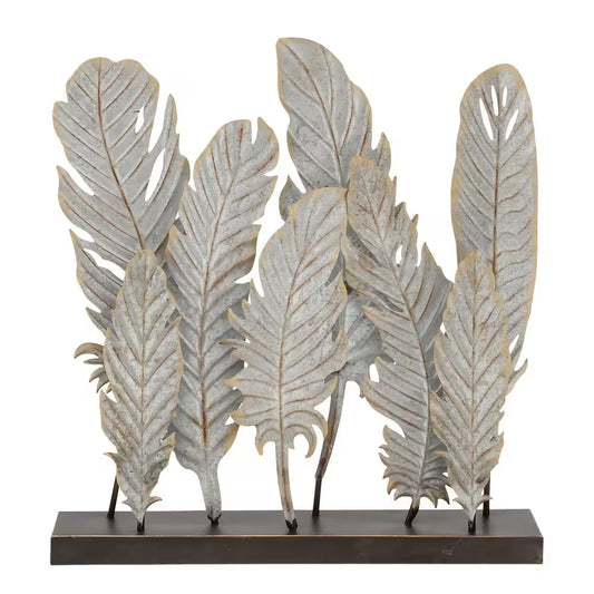 5 In. X 21 In. Gray Metal Feathers Bird Sculpture