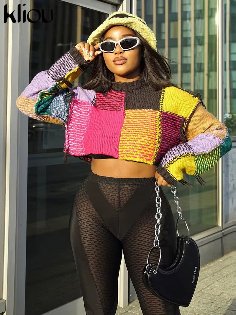 Colorful Midriff Yarn Sweater