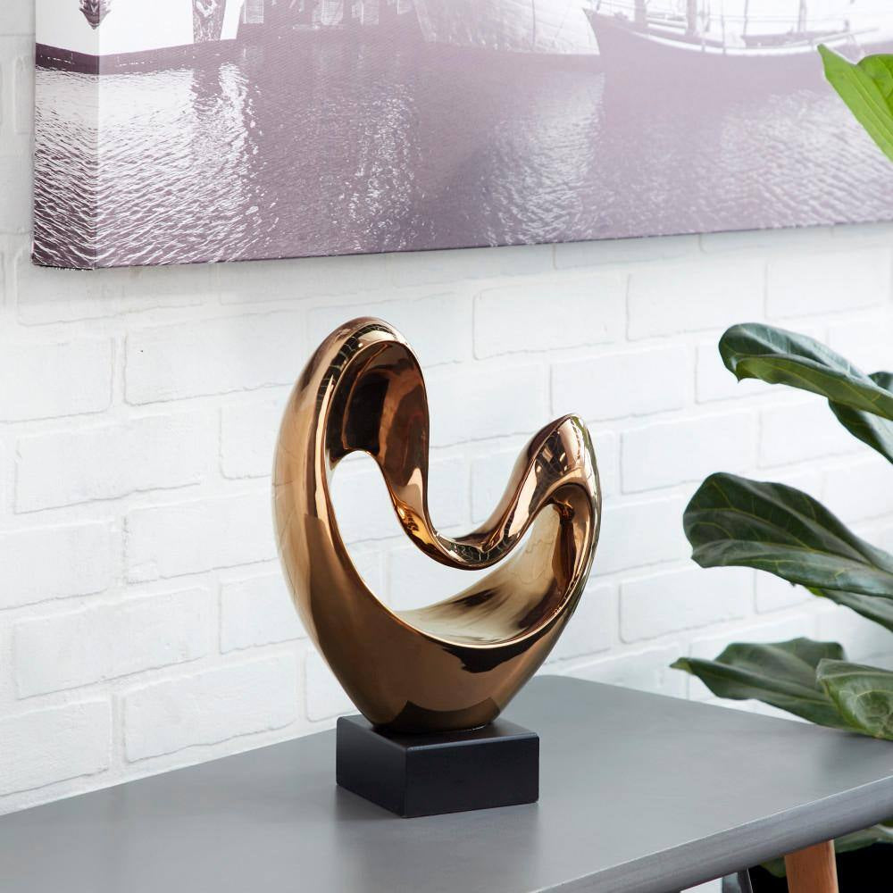 5 In. X 14 In. Copper Polystone Heart Abstract Sculpture with Black Base