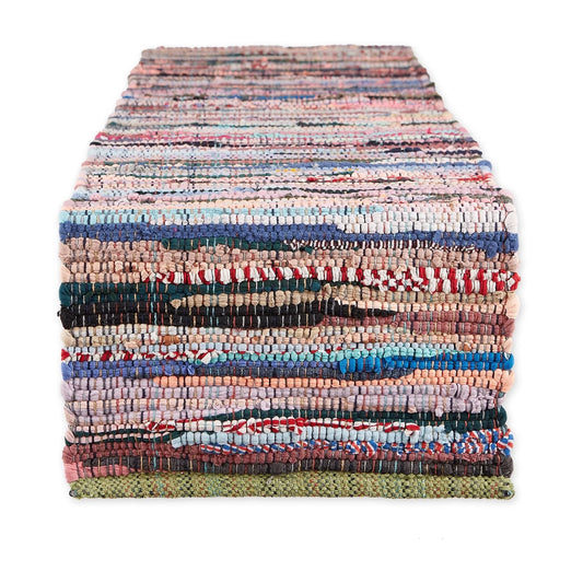 14X72" Modern Recycled Cotton Yarn Chindi Rag Table Runner in Multi-Color