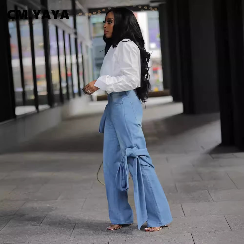 Tie Up Wide Leg Jeans