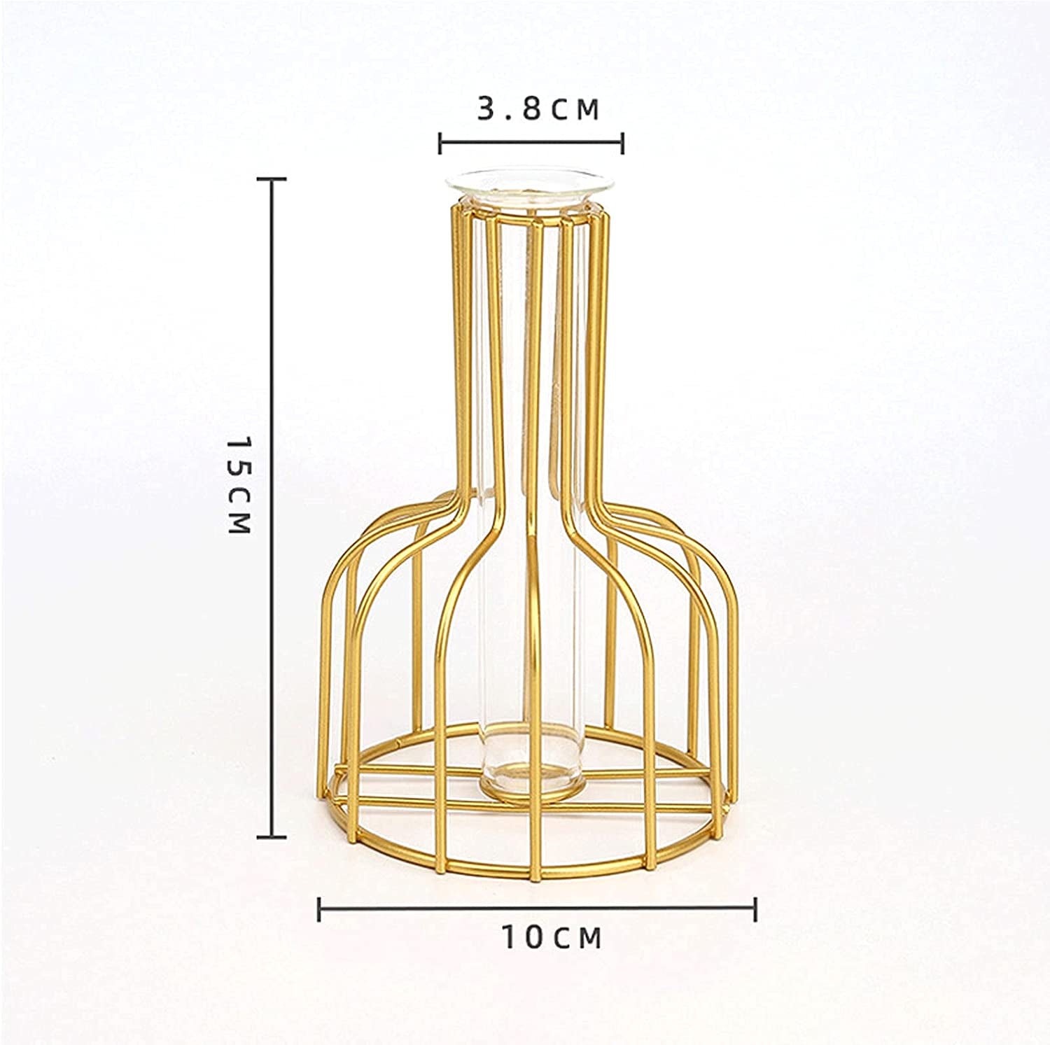 Flower Vases with Iron Art Frame, Metal Flower Vase, Test Tube Vase, Iron Art Flower Vase, Clear Vase Decorative for Living Room Wedding Holiday Party