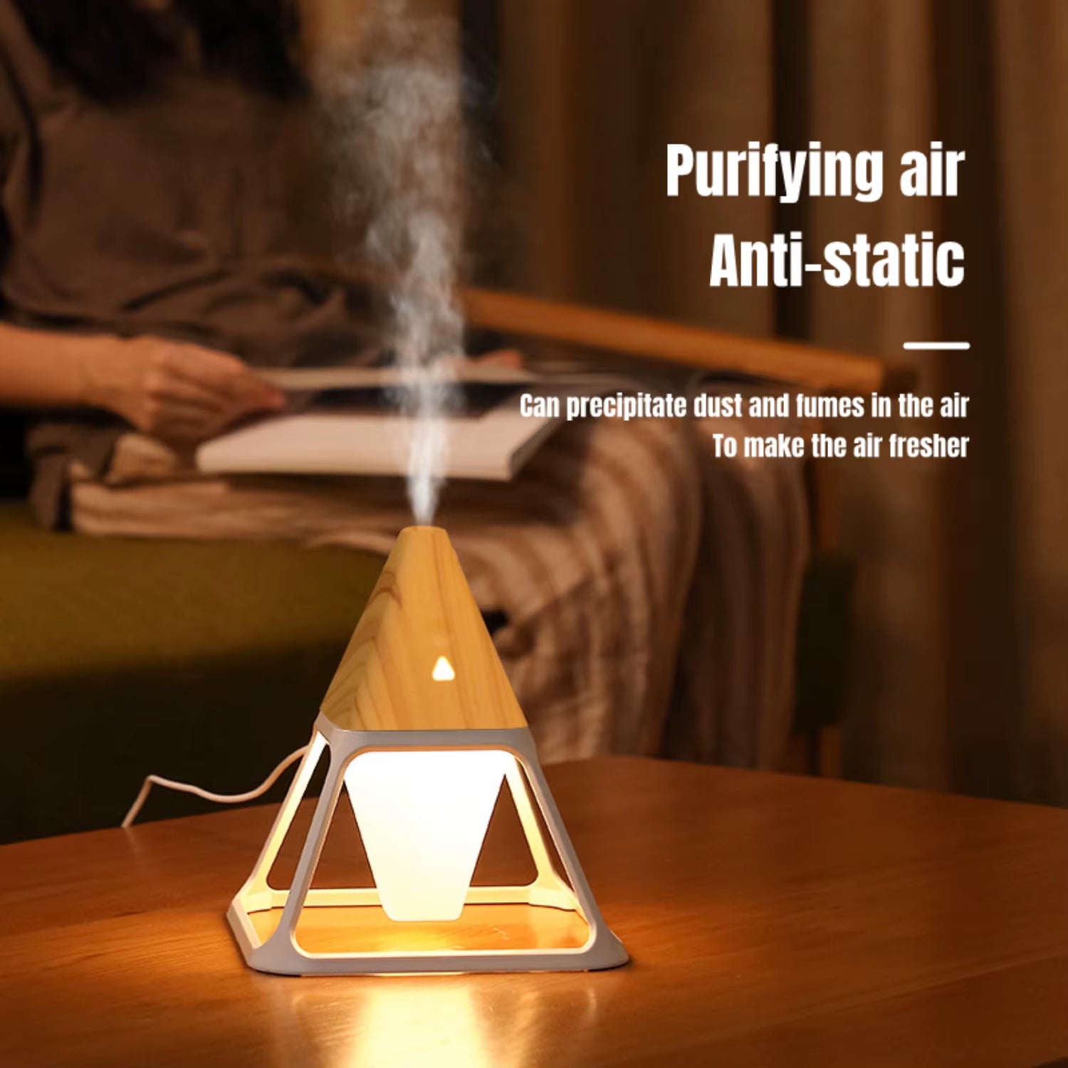 New Remote Control Wood Grain USB Volcano Pyramid Air Humidifier - Aromatherapy Essential Oil Diffuser and Warm Lamp Difusor For