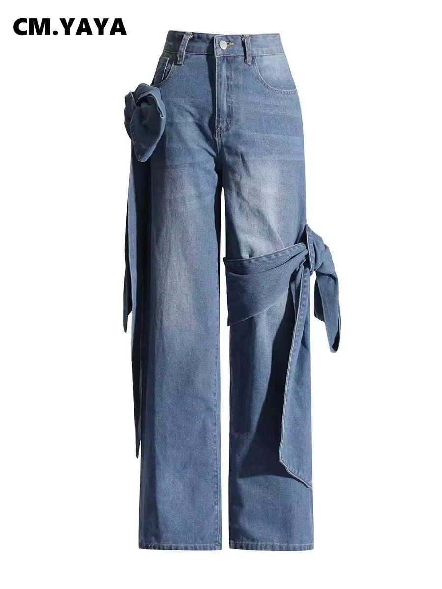 Tie Up Wide Leg Jeans