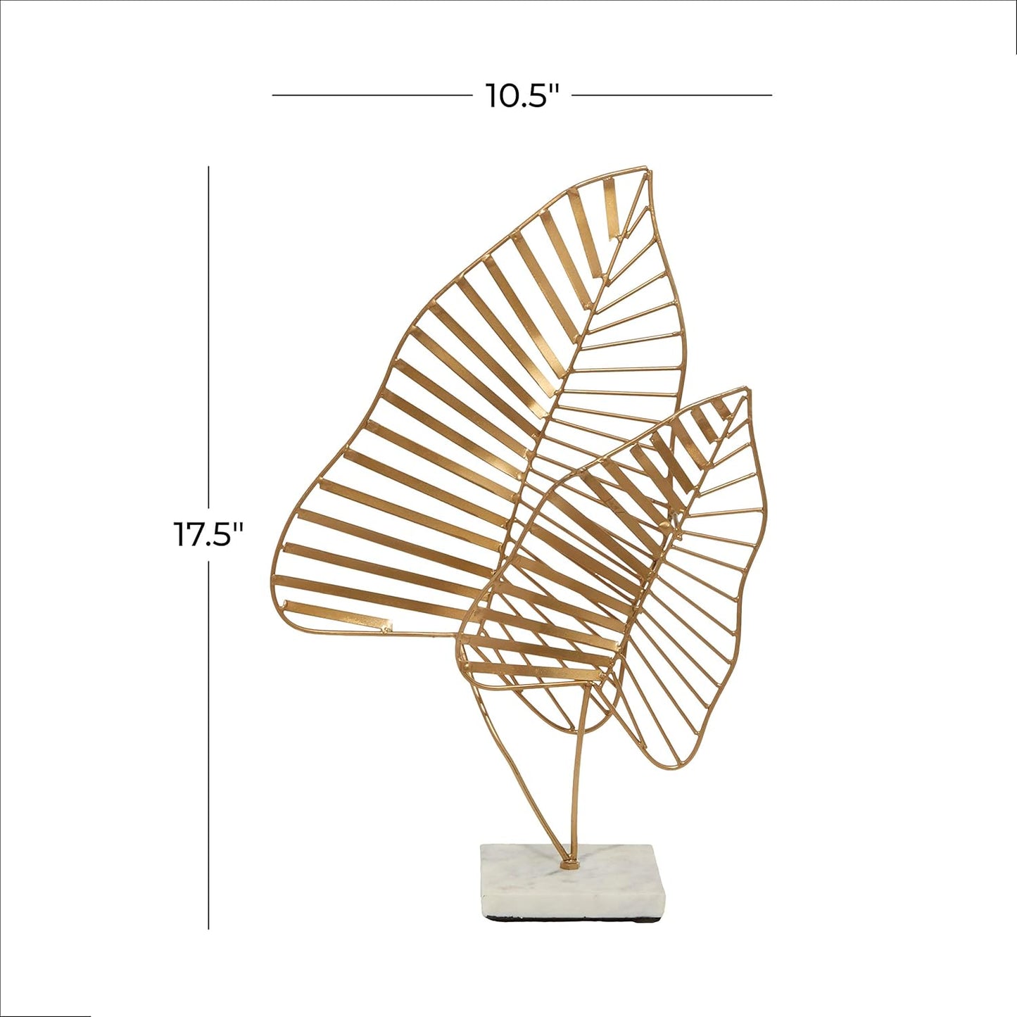 Metal Leaf Decorative Sculpture Home Decor Statue, Accent Figurine 11" X 4" X 17", Gold