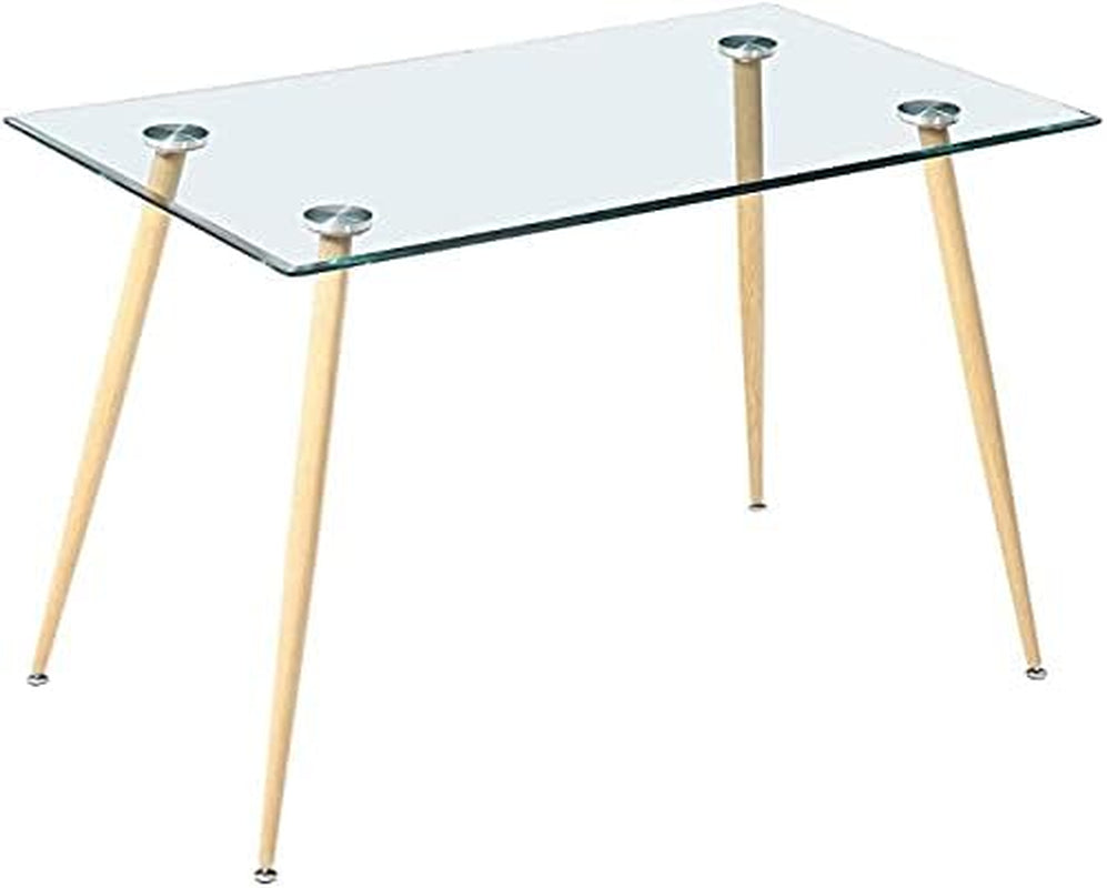 Glass Dining Table - 47" Rectangle Glass Top Dining Room Table, Modern Clear Kitchen Table with Wooden Metal Leg, Rectangular Dining Table for 2 or 4 for Small Spaces Apartment Kitchen or Dining Room