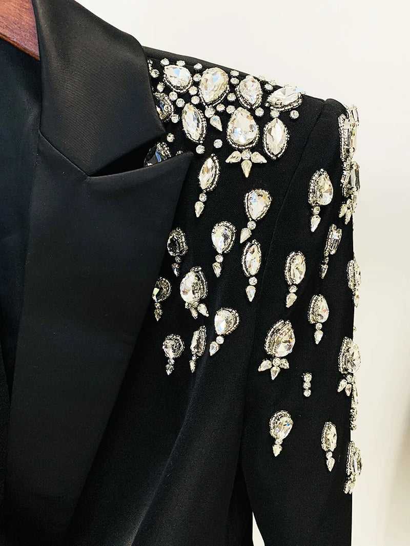 Double-Breasted Rhinestone Blazer Dress