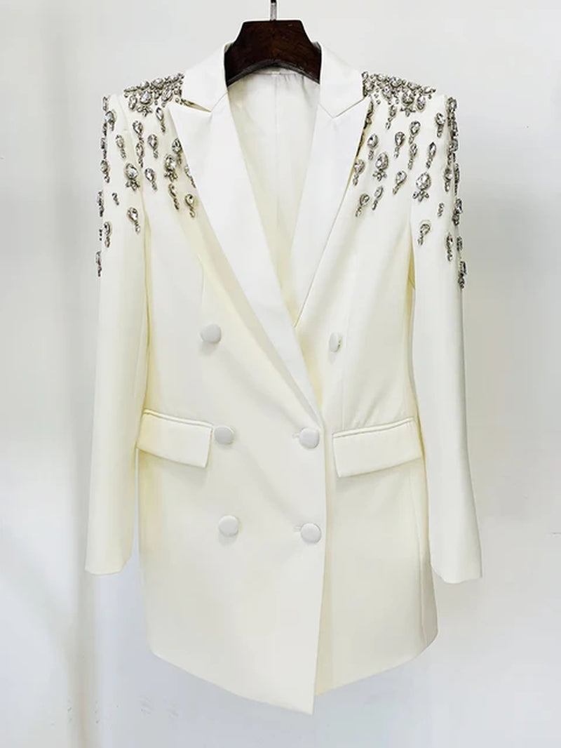 Double-Breasted Rhinestone Blazer Dress