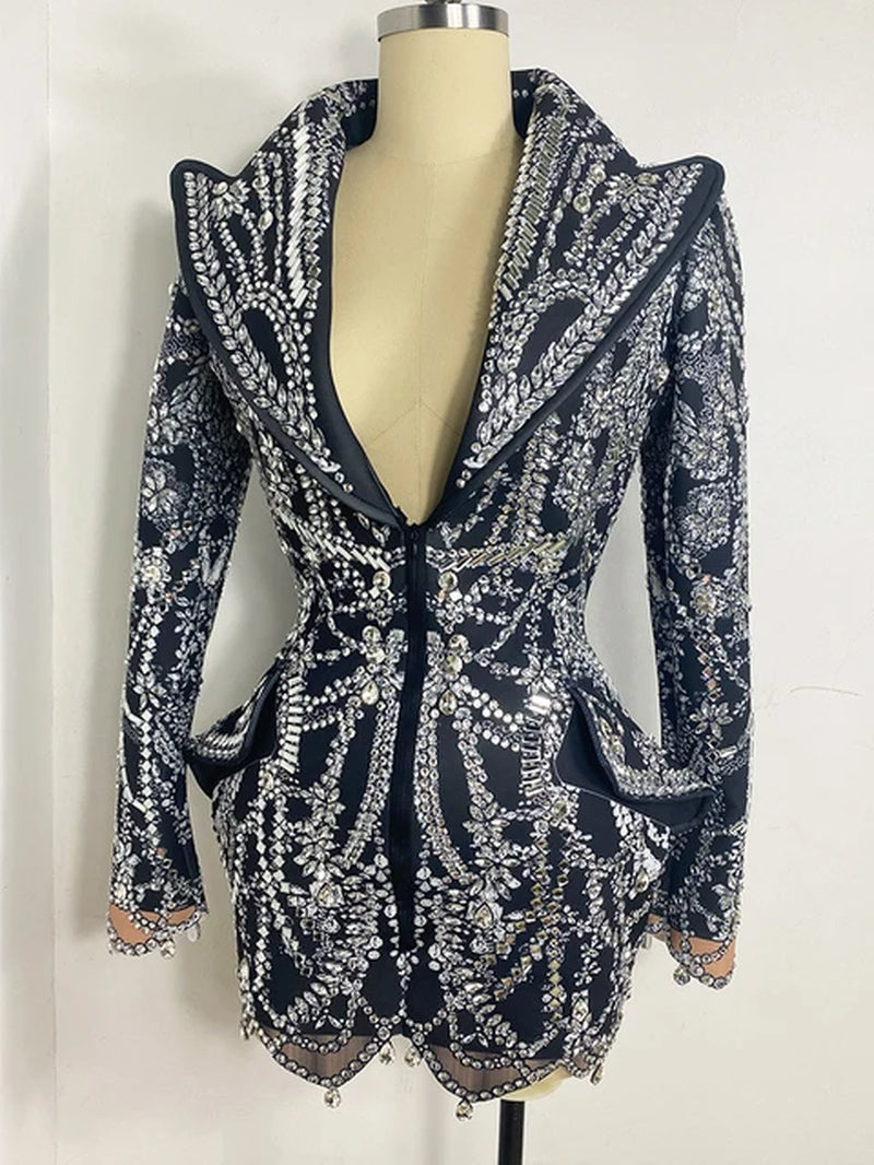 Crystal Rhinestone Blazer Dress 