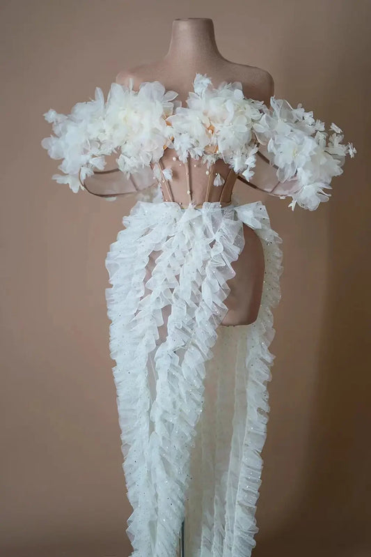 Mesh Ruffled Flower Dress